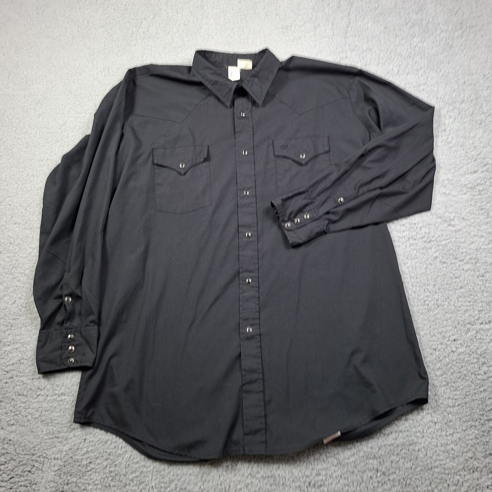 VTG Malco Modes Mens Black Western Pearl Snap Button Down Shirt XL Retro Cowboy